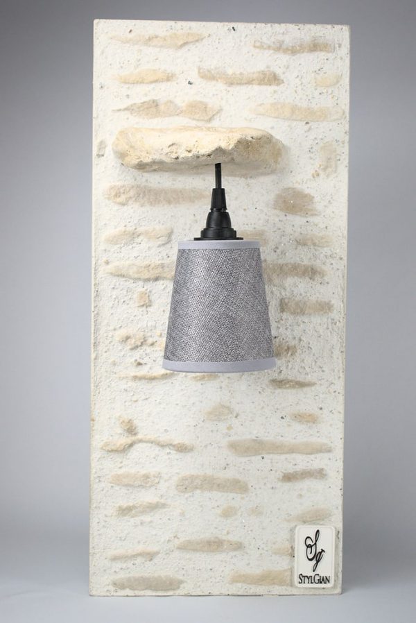 "Margaux" Applique murale design et chic en pierre et abat jour gris.